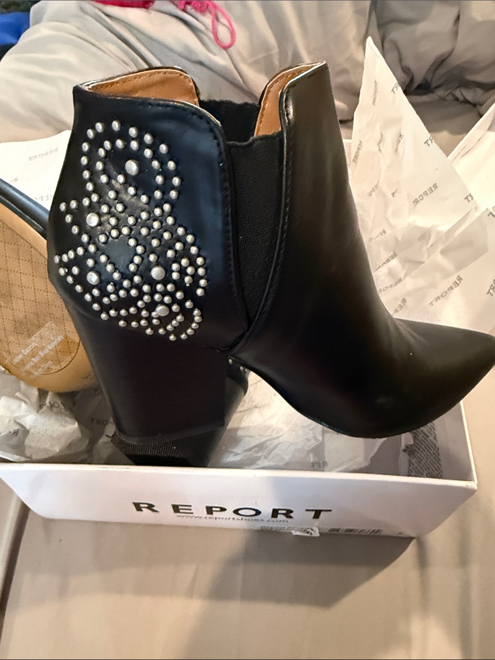 REPORT black dazzled mini cowboy booties - like new w box